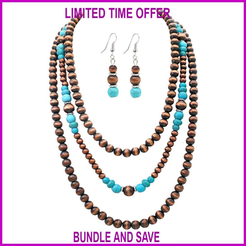 Multi Strand Navajo Pearl Necklace, 60 Inch Layered Western Jewelry